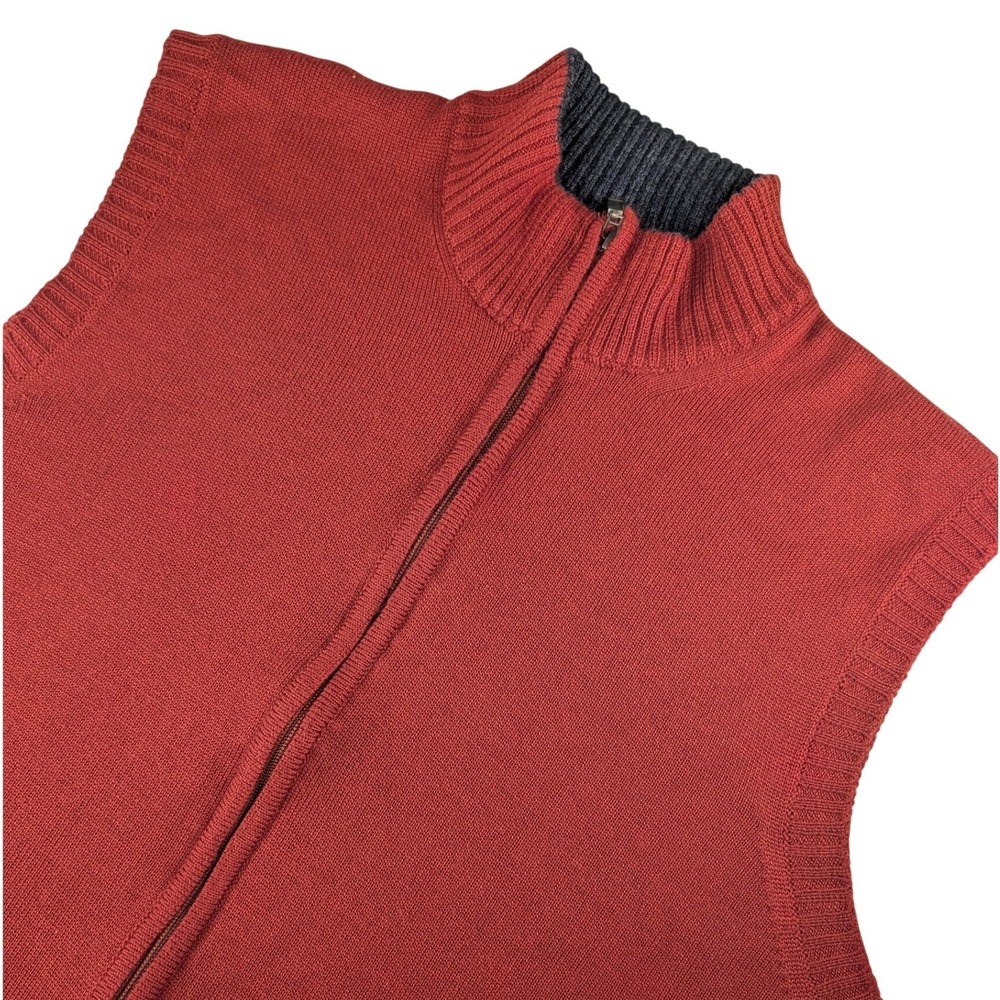 Neiman Marcus Sweater Vest Men XXL Rust Red Merino Wool Full Zip Mock Neck Italy